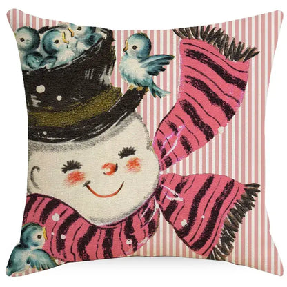 Vintage santa claus and snowman print pillowcase set living room decor