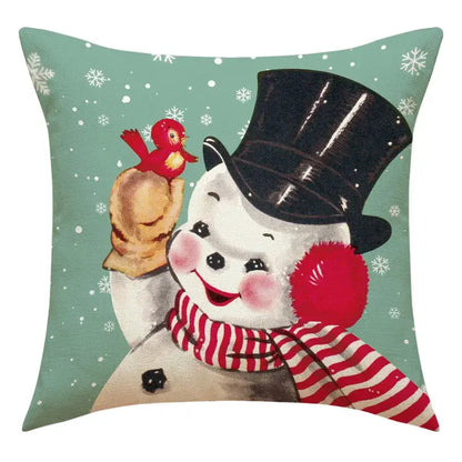 Vintage santa claus and snowman print pillowcase set living room decor