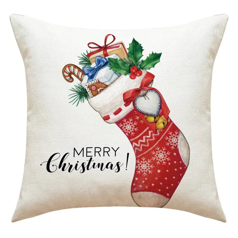 Vintage santa claus and snowman print pillowcase set living room decor