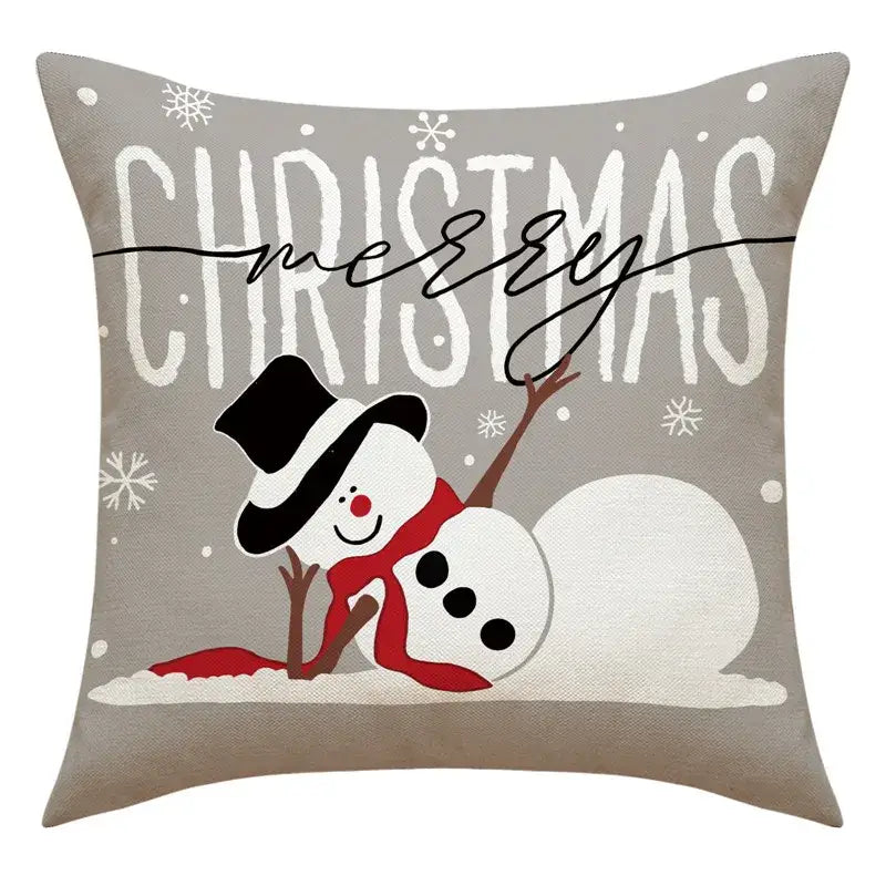 Vintage santa claus and snowman print pillowcase set living room decor