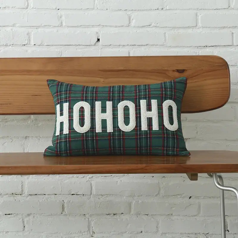 Green and white christmas plaid cotton cushion cover living room