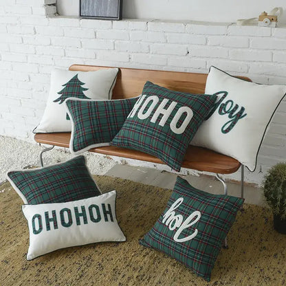 Green and white christmas plaid cotton cushion cover living room