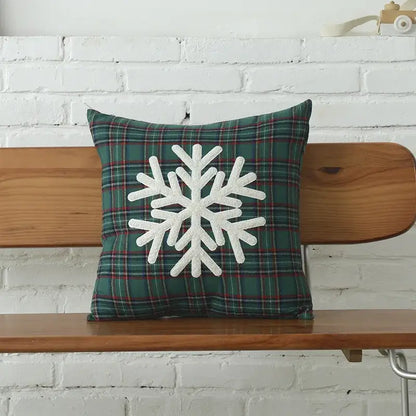 Green and white christmas plaid cotton cushion cover living room