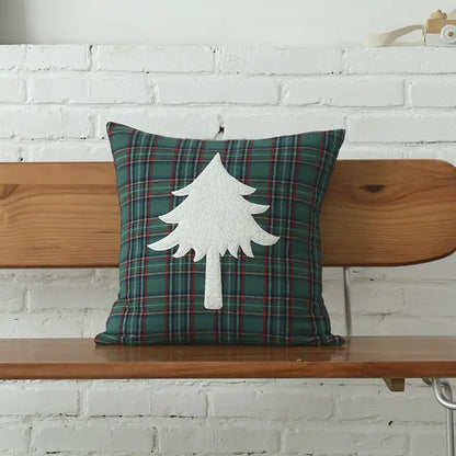 Green and white christmas plaid cotton cushion cover living room