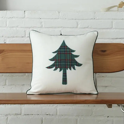 Green and white christmas plaid cotton cushion cover living room