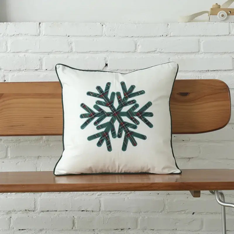 Green and white christmas plaid cotton cushion cover living room