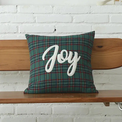 Green and white christmas plaid cotton cushion cover living room