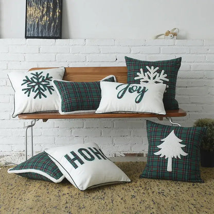 Green and white christmas plaid cotton cushion cover living room