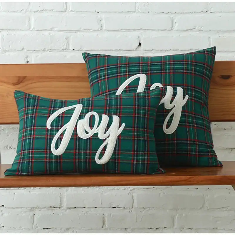 Green and white christmas plaid cotton cushion cover living room