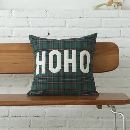 Green and white christmas plaid cotton cushion cover living room