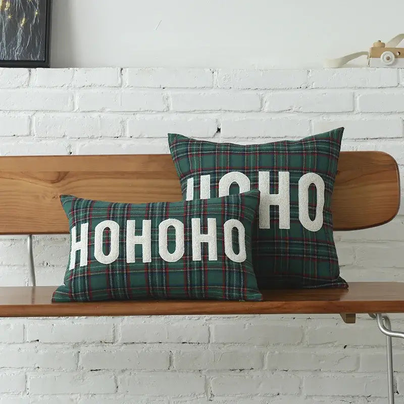 Green & white plaid cotton cushion cover living room snowflake decor