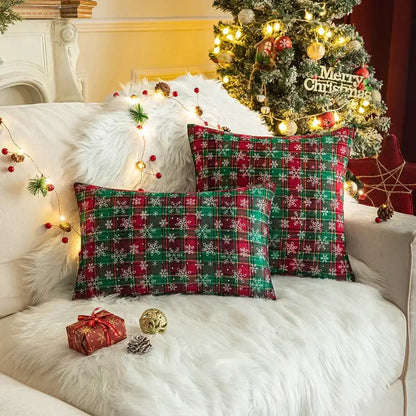 Classic green & red plaid cushion cover living room throw pillow