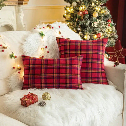 Classic green & red plaid cushion cover living room throw pillow