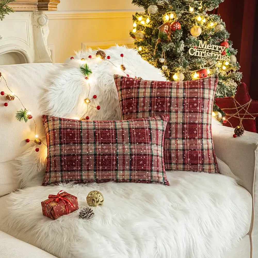 Classic green & red plaid cushion cover living room throw pillow