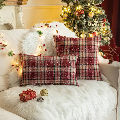 Classic green & red plaid cushion cover living room throw pillow