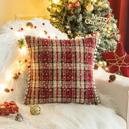 Classic green & red plaid cushion cover living room throw pillow
