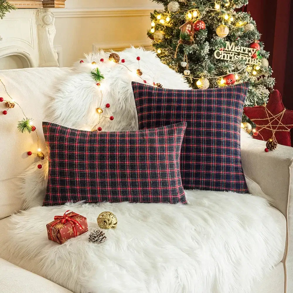 Classic green & red plaid cushion cover living room throw pillow