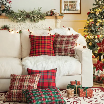 Classic green & red plaid cushion cover living room throw pillow