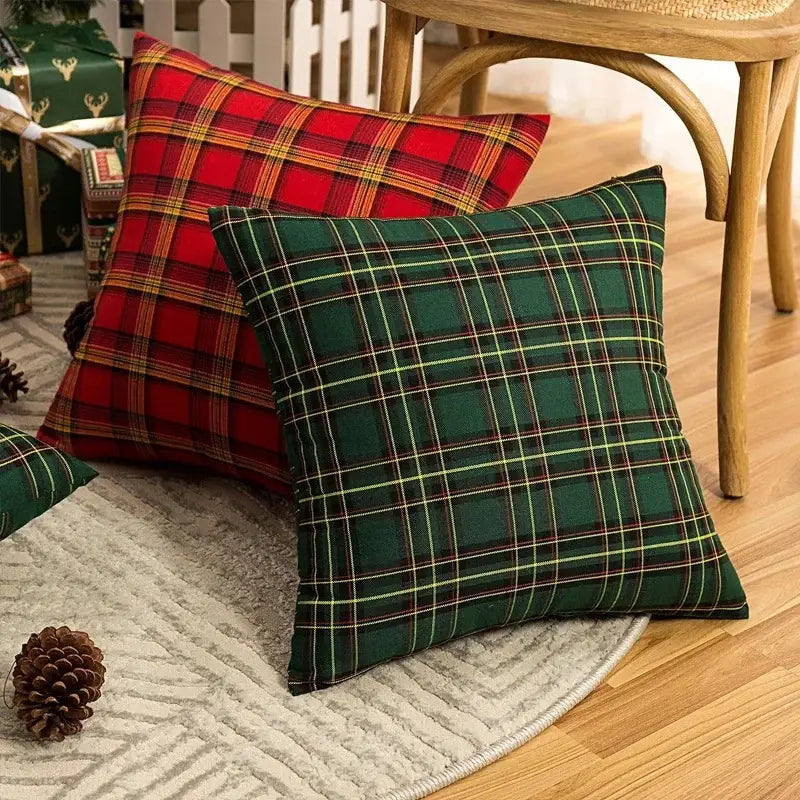 Classic green & red plaid cushion cover living room throw pillow