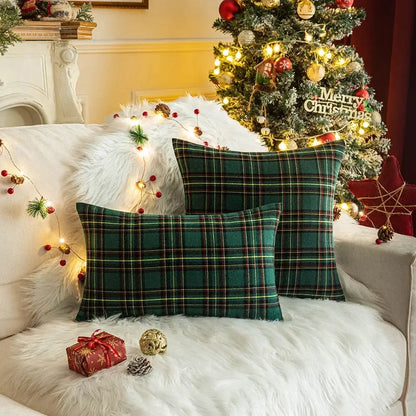 Classic green & red plaid cushion cover living room throw pillow