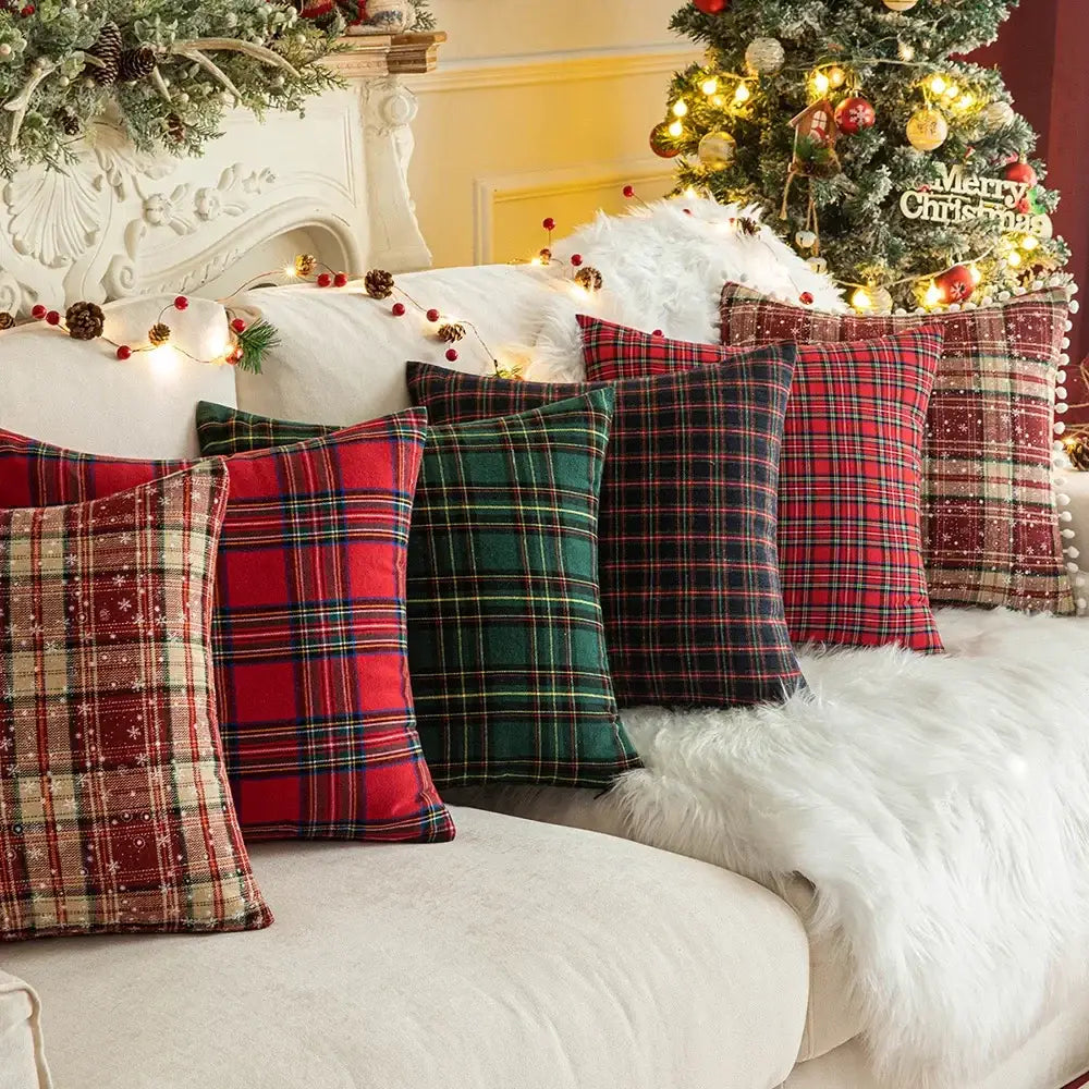 Classic green & red plaid cushion cover living room throw pillow