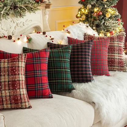 Classic green & red plaid cushion cover living room throw pillow