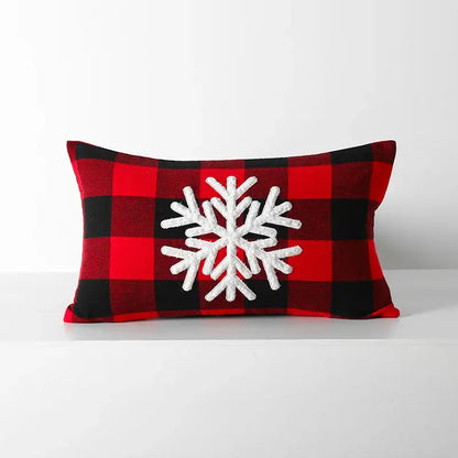 Snowflake red & black plaid cushion cover living room decor