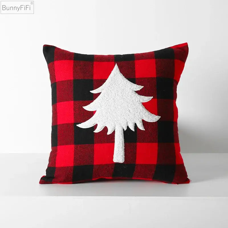 Snowflake red & black plaid cushion cover living room decor