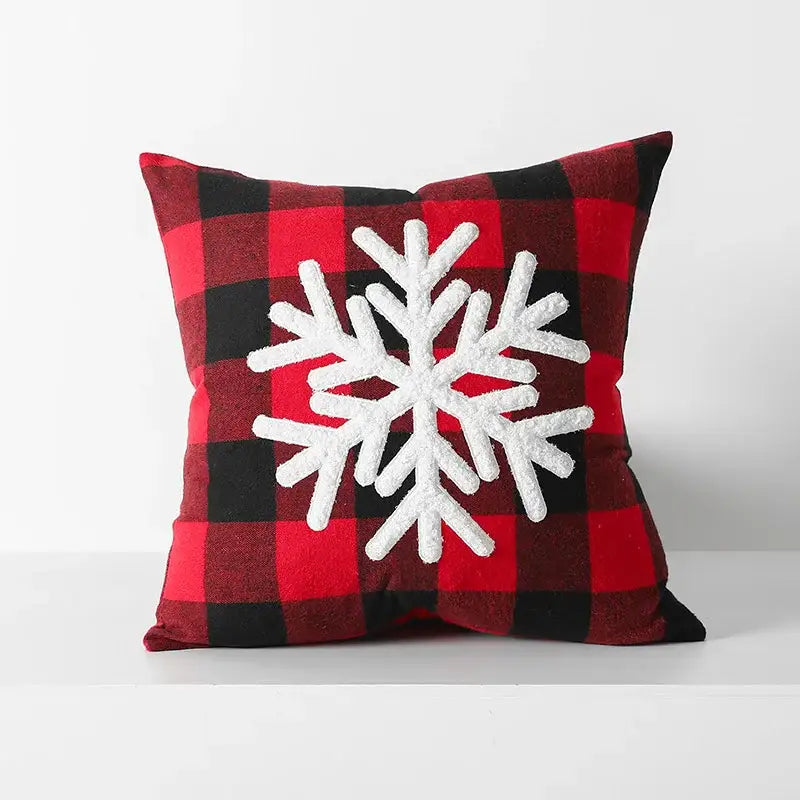 Snowflake red & black plaid cushion cover living room decor