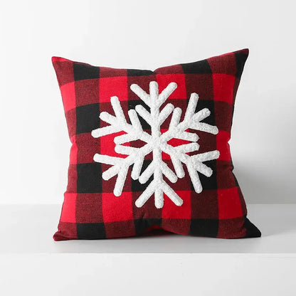 Snowflake red & black plaid cushion cover living room decor