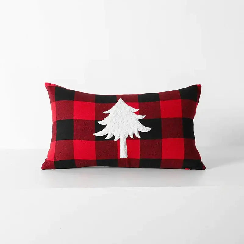 Snowflake red & black plaid cushion cover living room decor