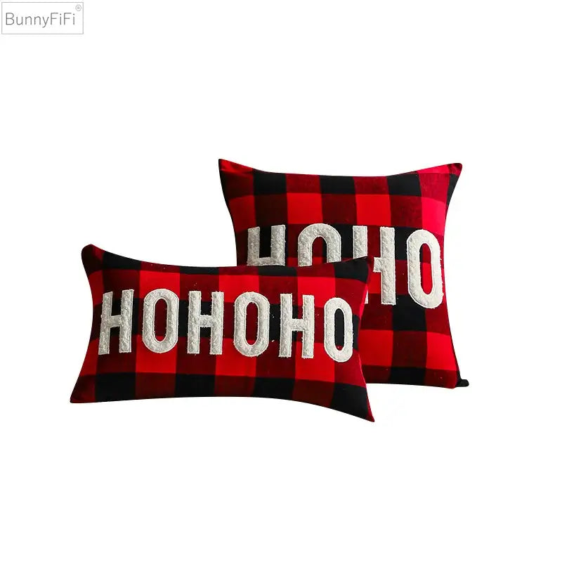 Snowflake red & black plaid cushion cover living room decor