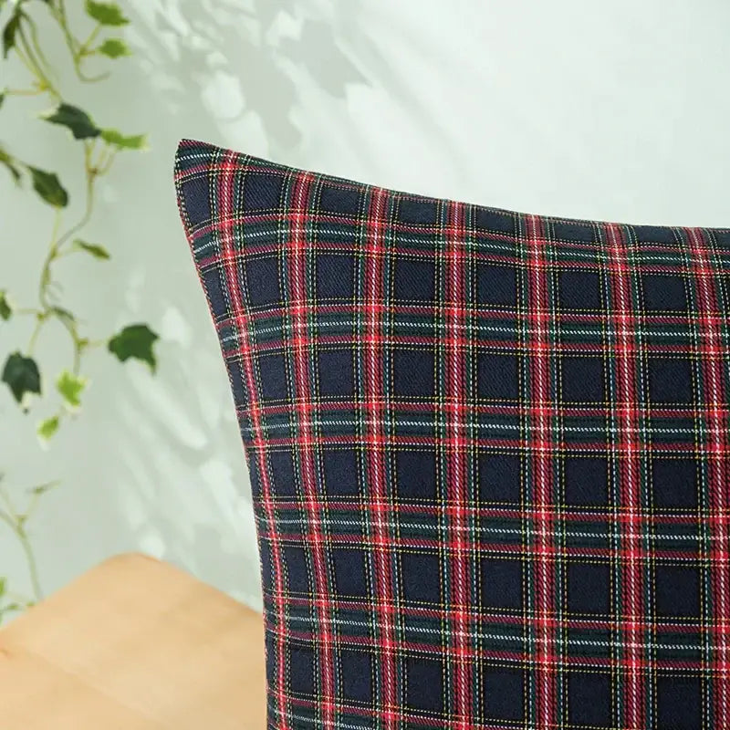 Navy & red christmas plaid pillow covers living room decor