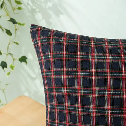 Navy & red christmas plaid pillow covers living room decor