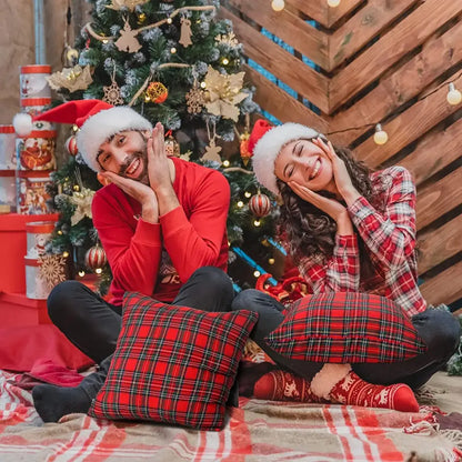 Navy & red christmas plaid pillow covers living room decor