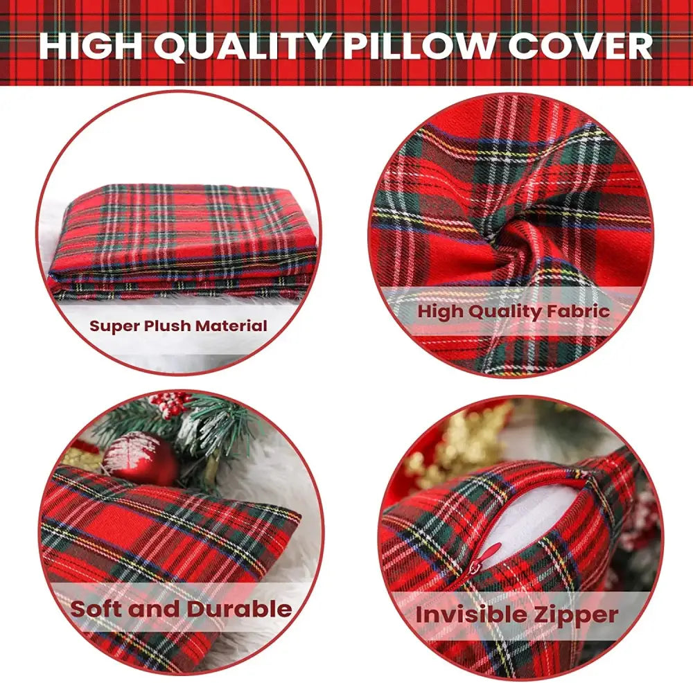 Navy & red christmas plaid pillow covers living room decor