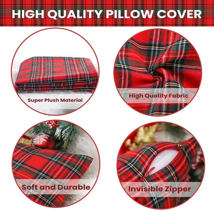Navy & red christmas plaid pillow covers living room decor