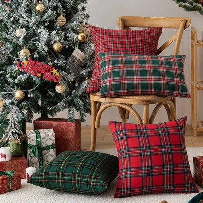 Navy & red christmas plaid pillow covers living room decor