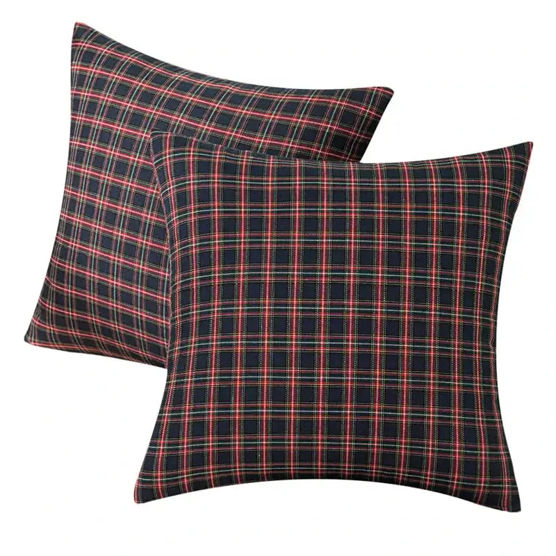 Navy & red christmas plaid pillow covers living room decor