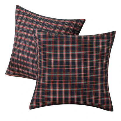 Navy & red christmas plaid pillow covers living room decor