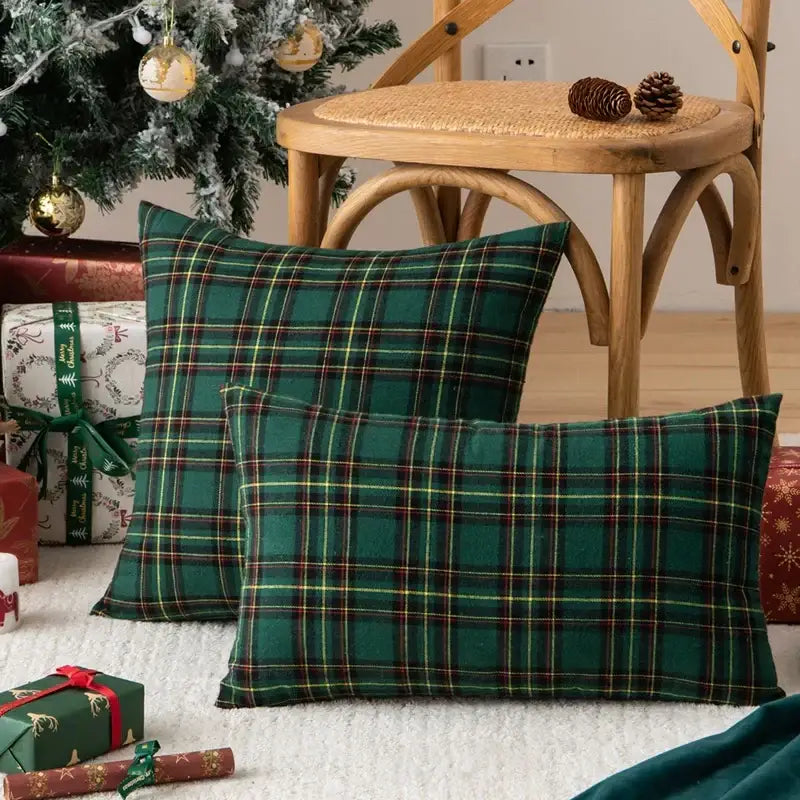Navy & red christmas plaid pillow covers living room decor