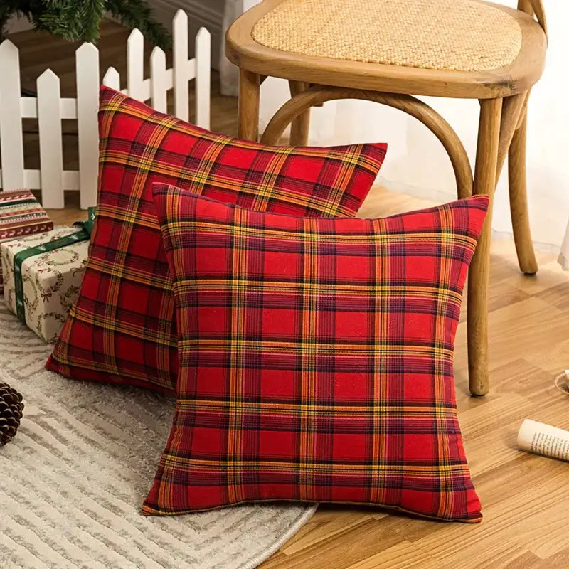 Navy & red christmas plaid pillow covers living room decor