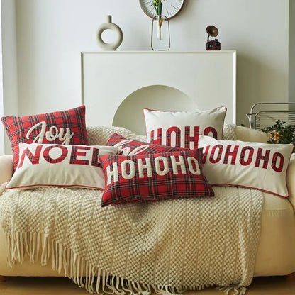Christmas plaid print pillow case set red & white living room decor