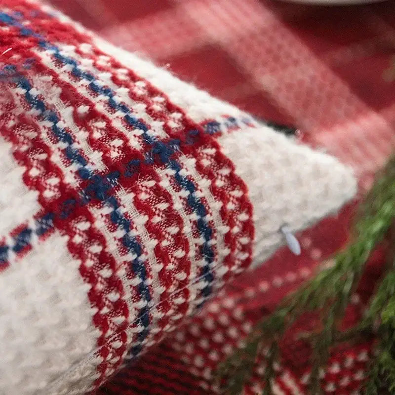 Festive red & white plaid weave cushion cover living room decor