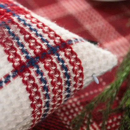 Festive red & white plaid weave cushion cover living room decor