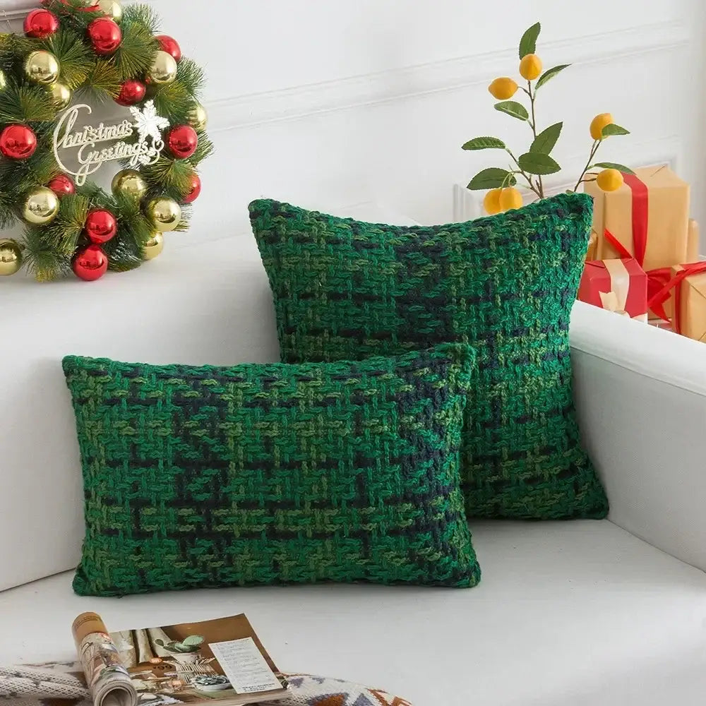Festive red & white plaid weave cushion cover living room decor