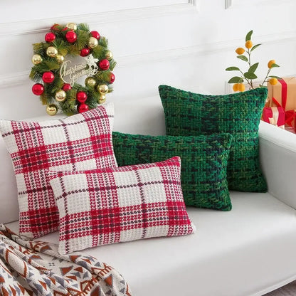 Festive red & white plaid weave cushion cover living room decor