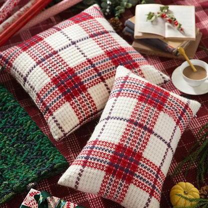 Festive red & white plaid weave cushion cover living room decor