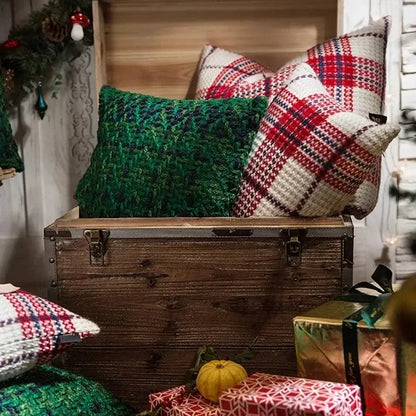 Festive red & white plaid weave cushion cover living room decor