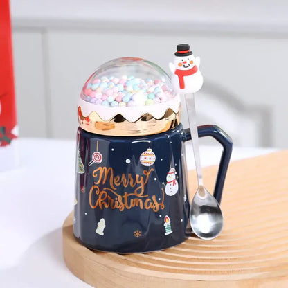 Red and green christmas planet ceramic mug with spoon kitchen gift